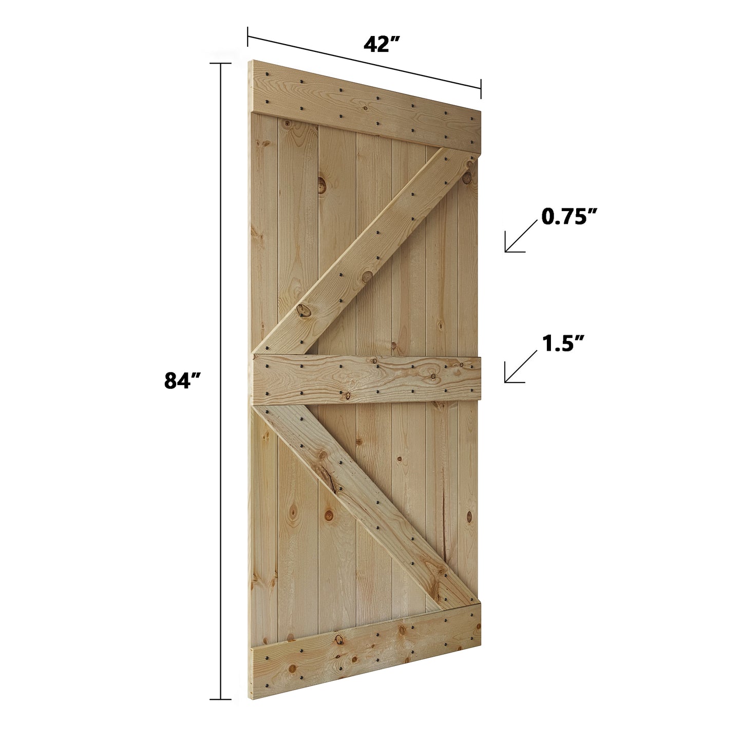 K Series 48 in/60 in/72 in/84 in x 84 in DIY Finished Knotty Pine Wood Double Sliding Barn Door With Hardware Kit