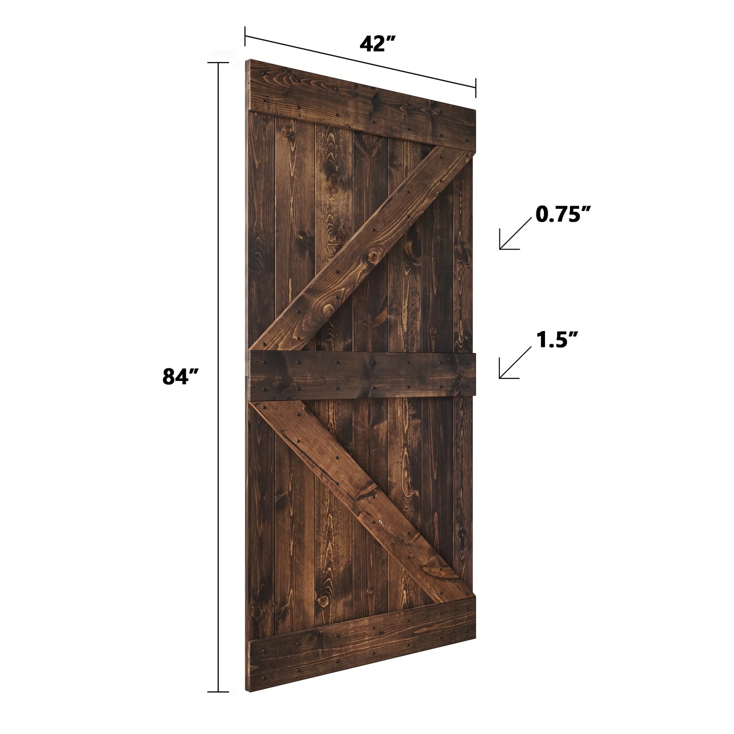 K Series 48 in/60 in/72 in/84 in x 84 in DIY Finished Knotty Pine Wood Double Sliding Barn Door With Hardware Kit