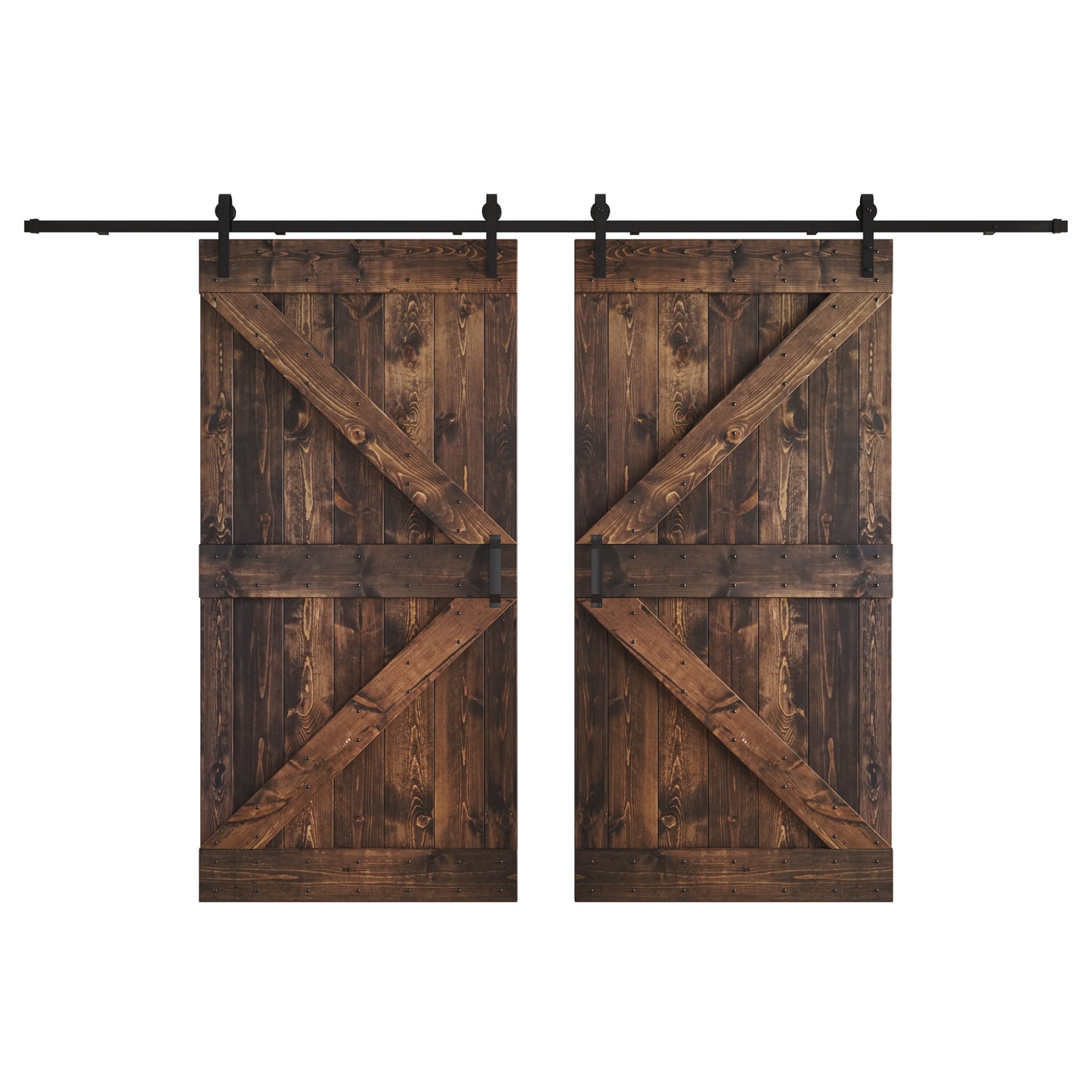 K Series 48 in/60 in/72 in/84 in x 84 in DIY Finished Knotty Pine Wood Double Sliding Barn Door With Hardware Kit