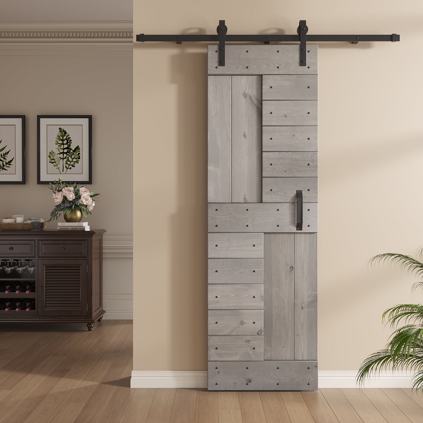 S Series 24in/30in/36in/42in x 84 in Finished DIY Knotty Wood Sliding Barn Door With Hardware Kit