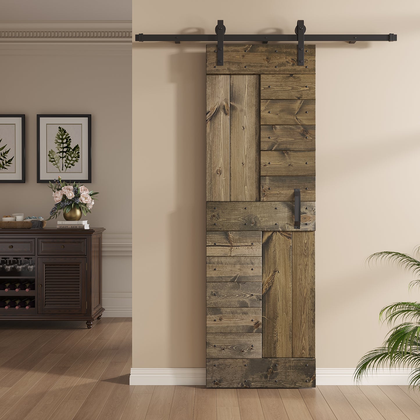 S Series 24in/30in/36in/42in x 84 in Finished DIY Knotty Wood Sliding Barn Door With Hardware Kit
