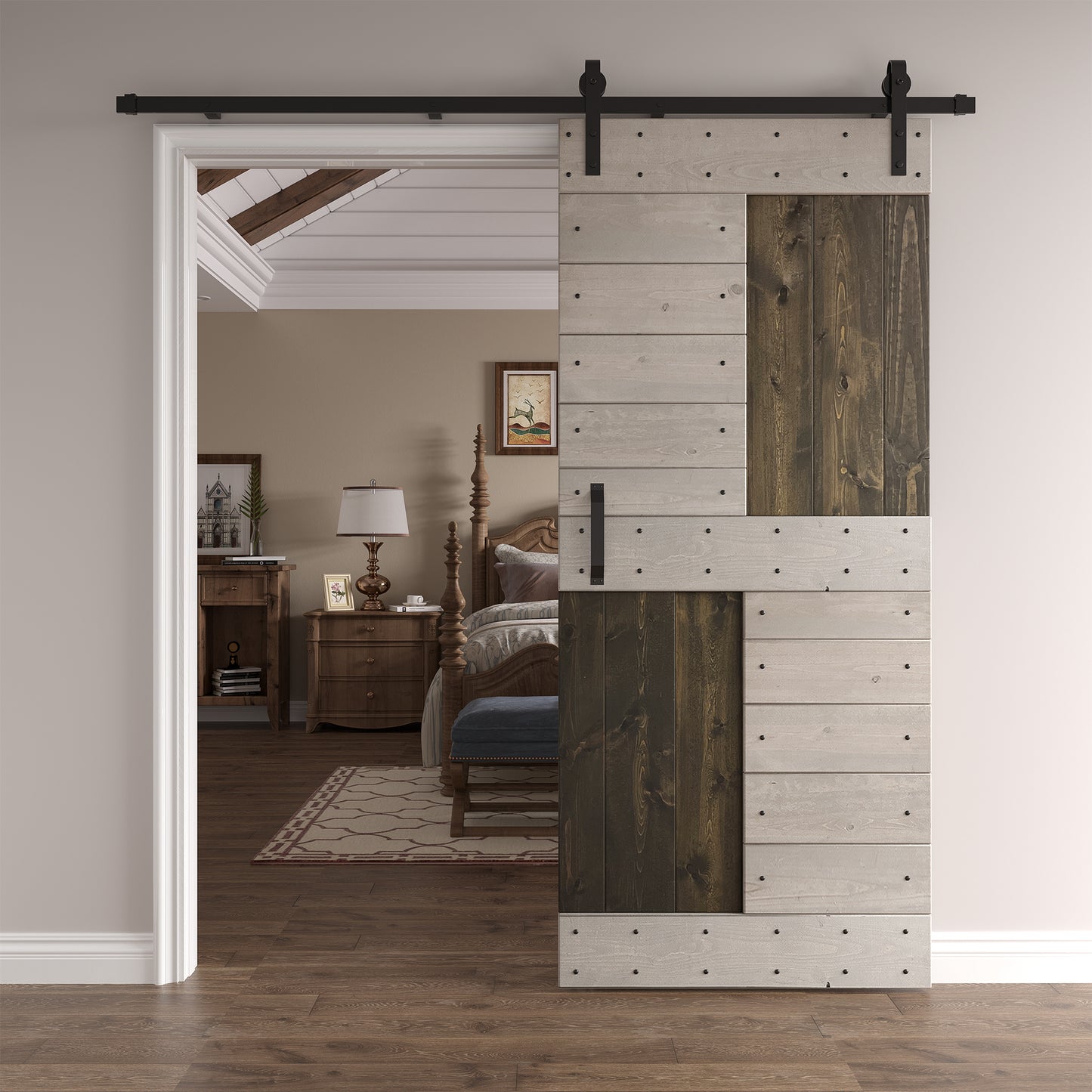 S Series 24in/30in/36in/42in x 84 in Finished Knotty Pine Wood Sliding Barn Door With Hardware Kit