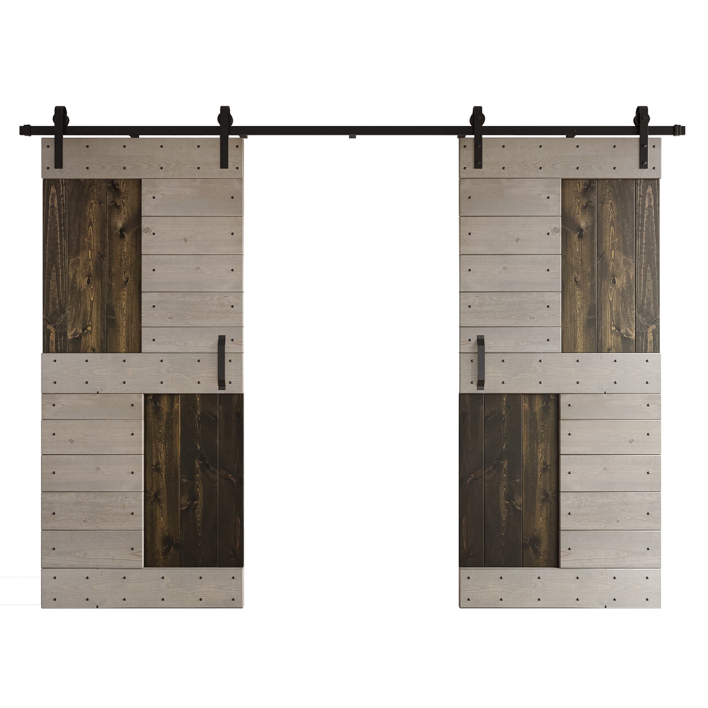 S Series 48in/60in/72in/84in x 84 in DIY Finished Knotty Pine Wood Double Sliding Barn Door With Hardware Kit