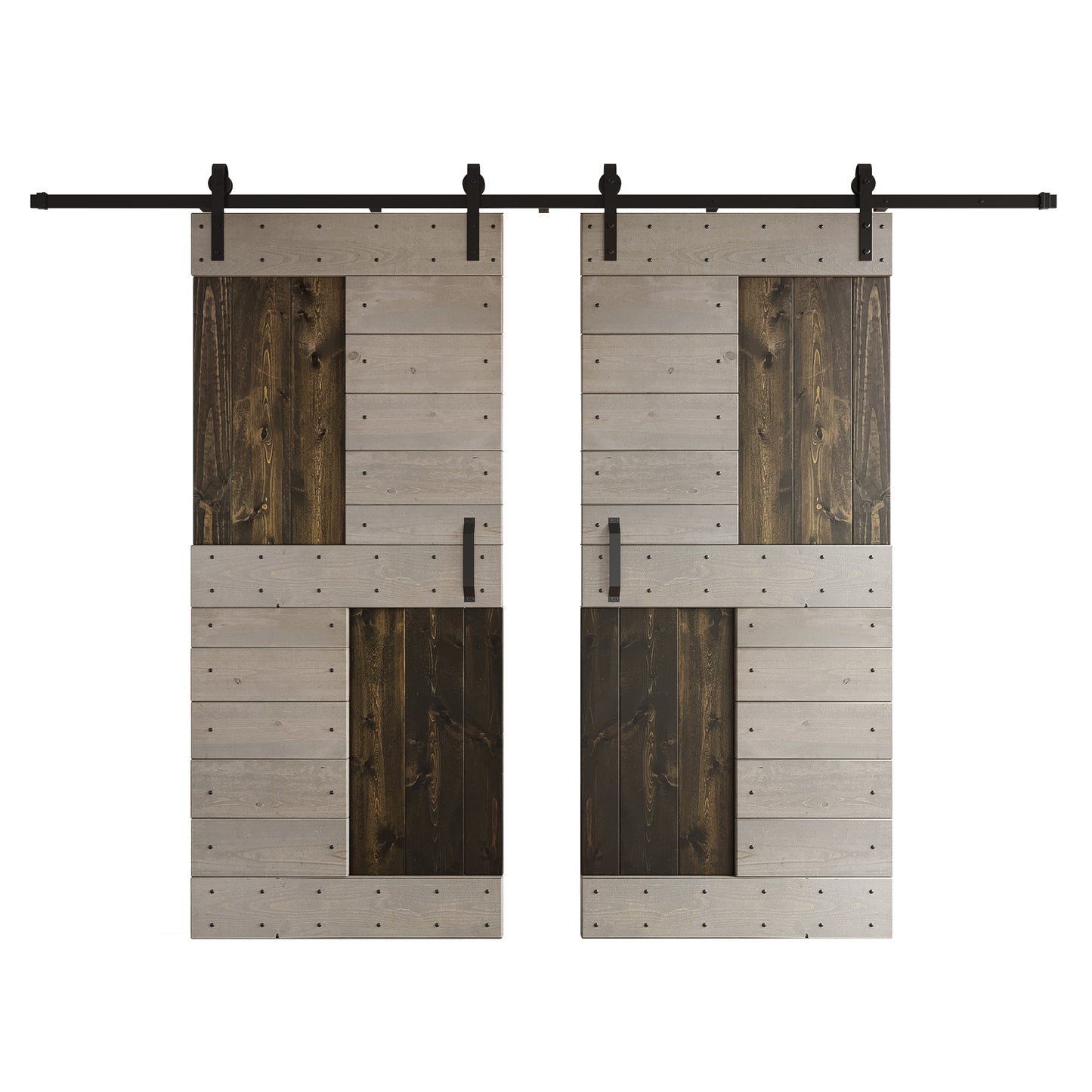 S Series 48in/60in/72in/84in x 84 in DIY Finished Knotty Pine Wood Double Sliding Barn Door With Hardware Kit