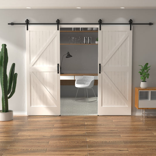 Big Spoke Wheel Roller 5FT/6FT/6.6FT/10FT/12FT/16FT Barn Door Hardware kit for Sliding Door Roller Track Rack, Black