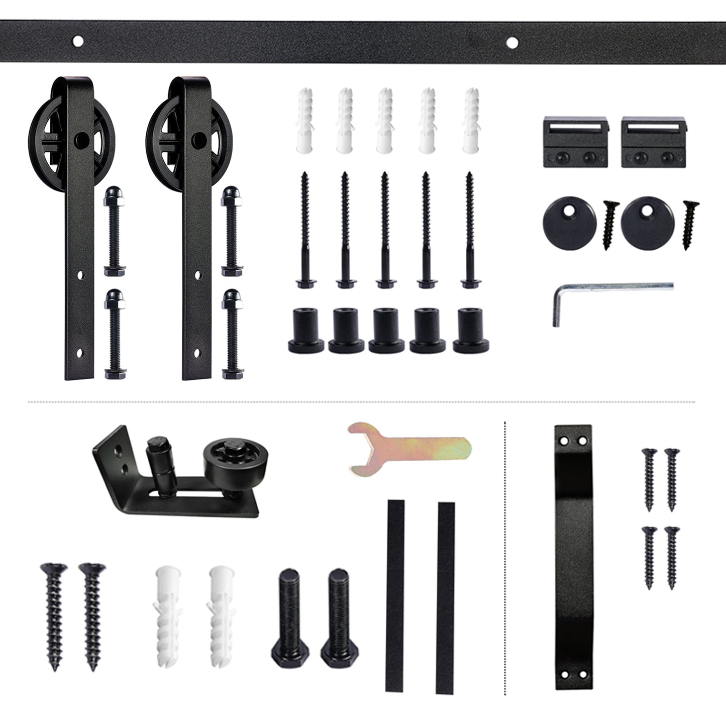 Big Spoke Wheel Roller 5FT/6FT/6.6FT/10FT/12FT/16FT Barn Door Hardware kit for Sliding Door Roller Track Rack, Black