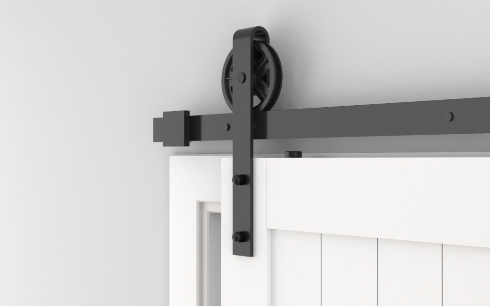 Big Spoke Wheel Roller 5FT/6FT/6.6FT/10FT/12FT/16FT Barn Door Hardware kit for Sliding Door Roller Track Rack, Black