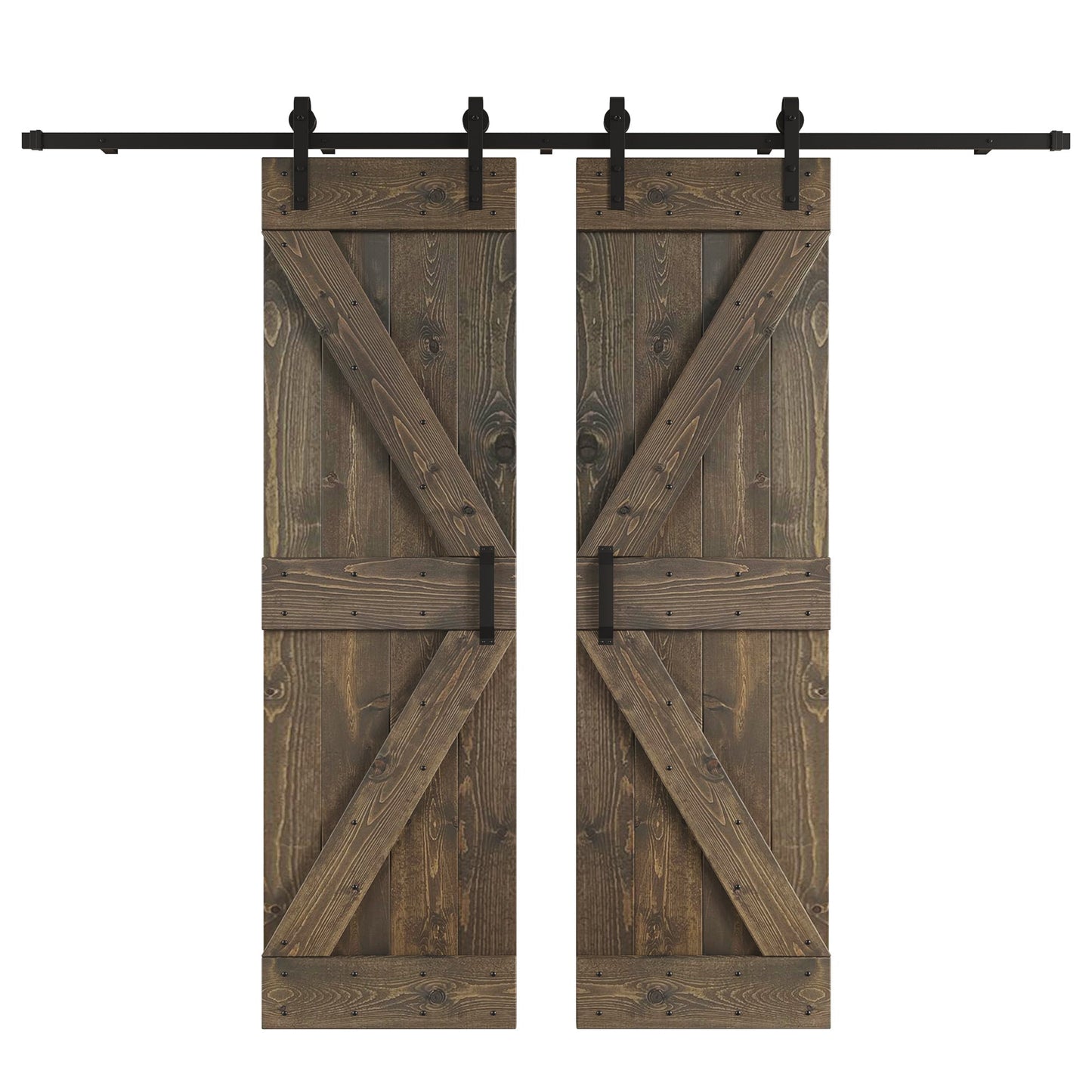 K Series  48 in/60 in/72 in/84 in x 84 in  DIY Finished Knotty Pine Wood Double Sliding Barn Door With Hardware Kit