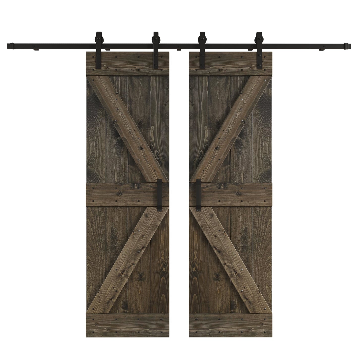 K Series  48 in/60 in/72 in/84 in x 84 in  DIY Finished Knotty Pine Wood Double Sliding Barn Door With Hardware Kit