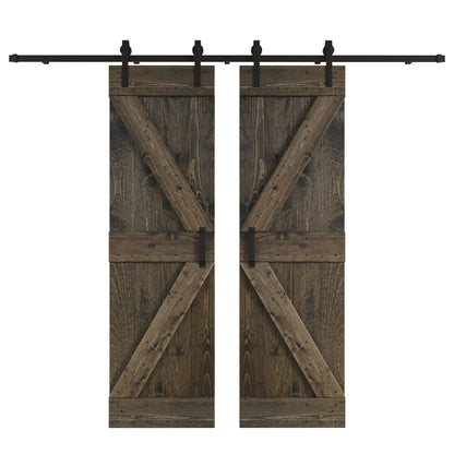 K Series  48 in/60 in/72 in/84 in x 84 in  DIY Finished Knotty Pine Wood Double Sliding Barn Door With Hardware Kit