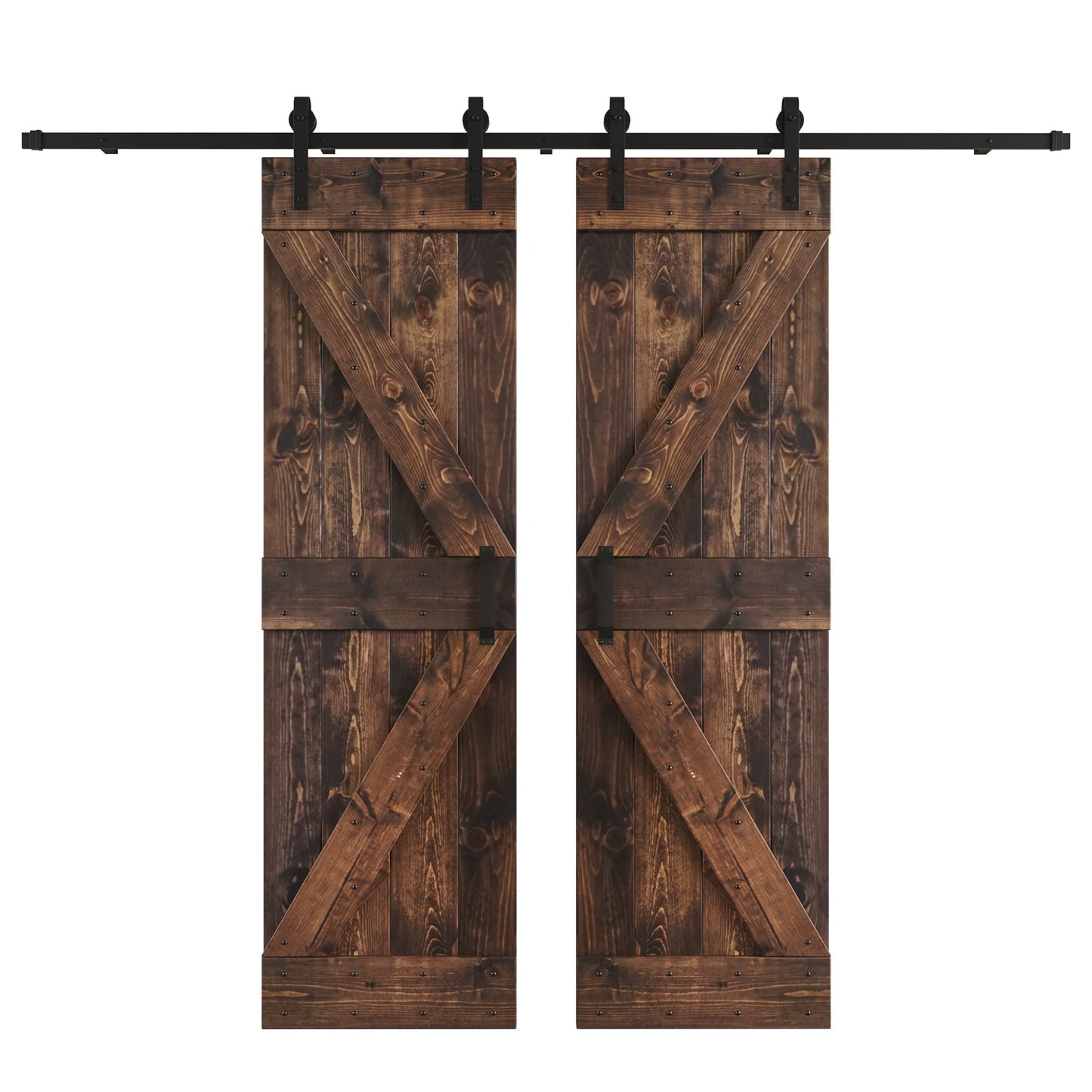 K Series  48 in/60 in/72 in/84 in x 84 in  DIY Finished Knotty Pine Wood Double Sliding Barn Door With Hardware Kit