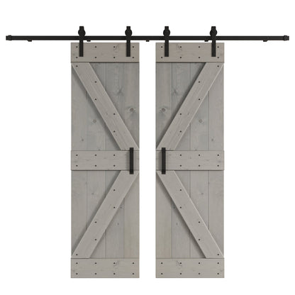 K Series  48 in/60 in/72 in/84 in x 84 in  DIY Finished Knotty Pine Wood Double Sliding Barn Door With Hardware Kit