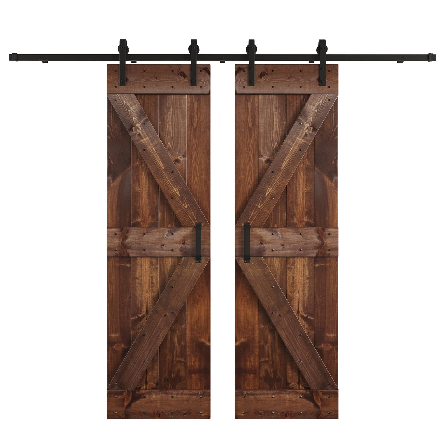 K Series  48 in/60 in/72 in/84 in x 84 in  DIY Finished Knotty Pine Wood Double Sliding Barn Door With Hardware Kit