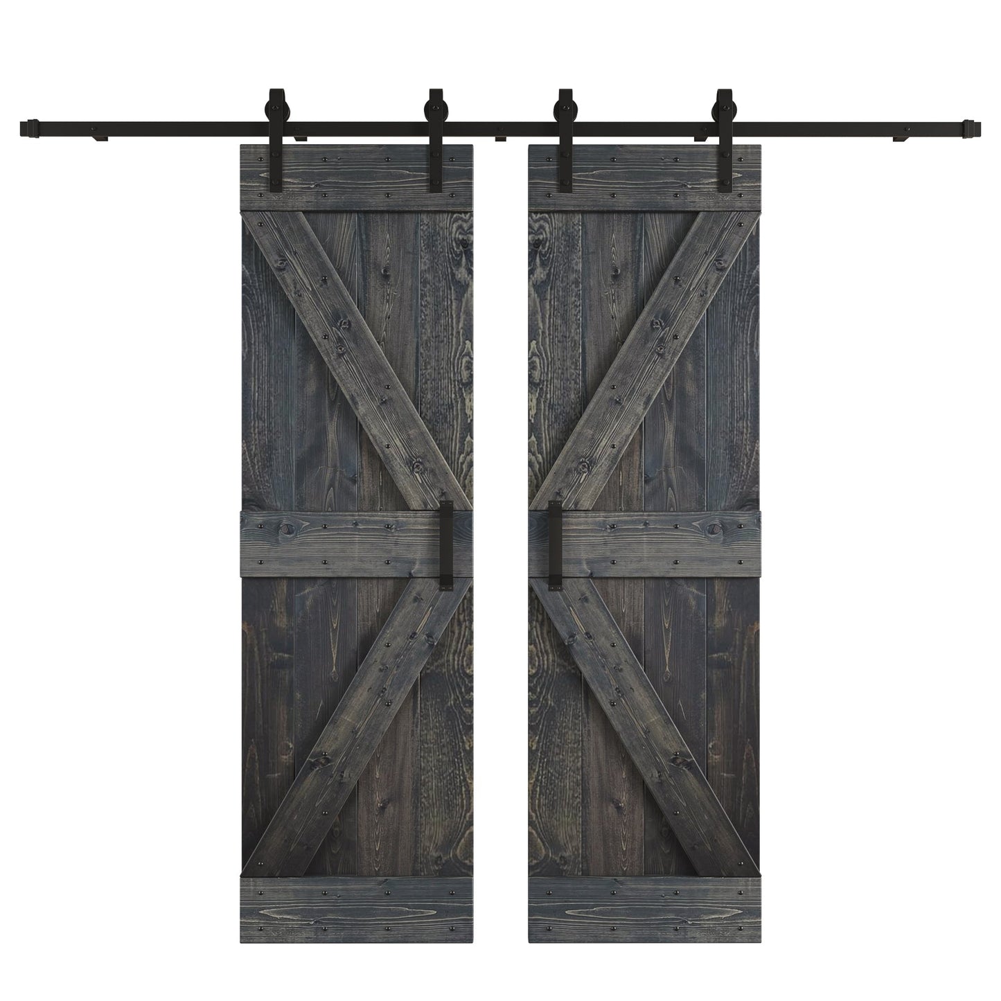 K Series  48 in/60 in/72 in/84 in x 84 in  DIY Finished Knotty Pine Wood Double Sliding Barn Door With Hardware Kit