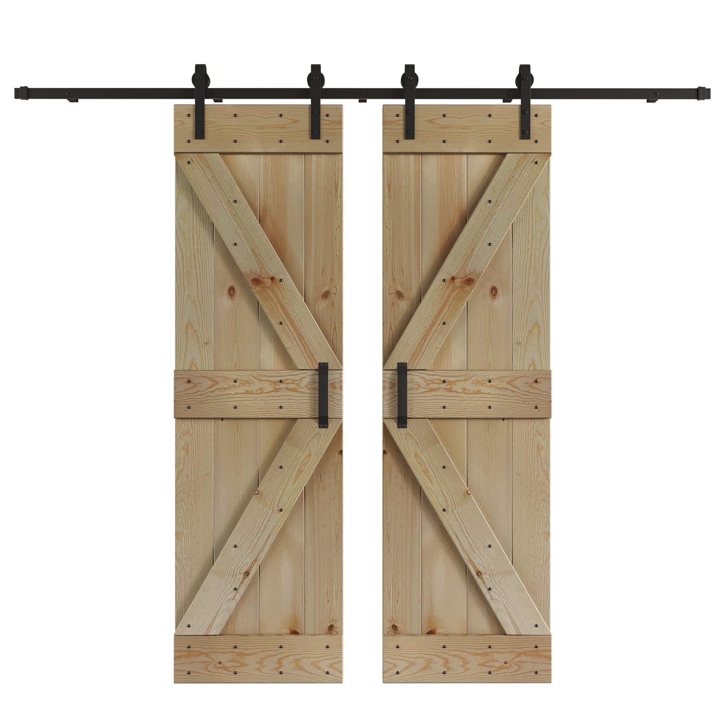 K Series  48 in/60 in/72 in/84 in x 84 in  DIY Finished Knotty Pine Wood Double Sliding Barn Door With Hardware Kit