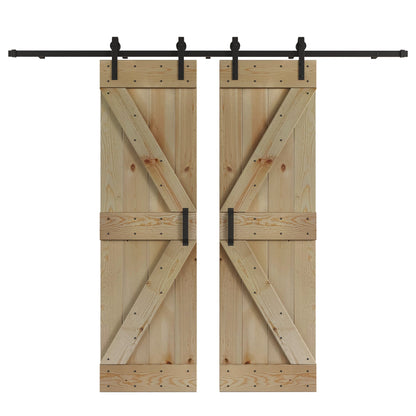 K Series  48 in/60 in/72 in/84 in x 84 in  DIY Finished Knotty Pine Wood Double Sliding Barn Door With Hardware Kit