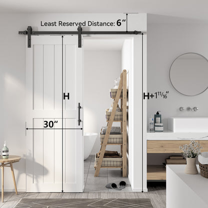 30in./32in./36in./42in./48in./60in./64in./72in./84in./96in.x 84in.MDF Barn Door With Sliding Hardware Kit ,Covered with Water-Proof PVC Surface, White/Gray, H-Frame