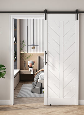 30in./36in./42in./48in./60in./72in./84in./96in.x 84in.MDF Barn Door With Sliding Hardware Kit ,Covered with Water-Proof PVC Surface, White, V-Frame