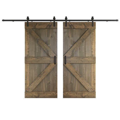 K Series  48 in/60 in/72 in/84 in x 84 in  DIY Finished Knotty Pine Wood Double Sliding Barn Door With Hardware Kit