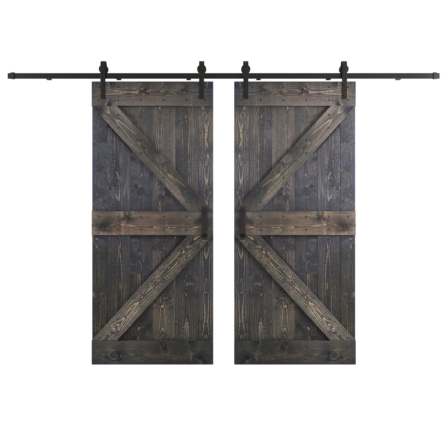 K Series  48 in/60 in/72 in/84 in x 84 in  DIY Finished Knotty Pine Wood Double Sliding Barn Door With Hardware Kit