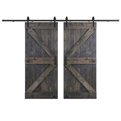 K Series  48 in/60 in/72 in/84 in x 84 in  DIY Finished Knotty Pine Wood Double Sliding Barn Door With Hardware Kit