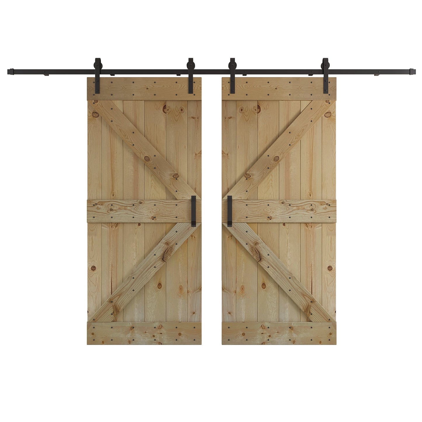 K Series  48 in/60 in/72 in/84 in x 84 in  DIY Finished Knotty Pine Wood Double Sliding Barn Door With Hardware Kit