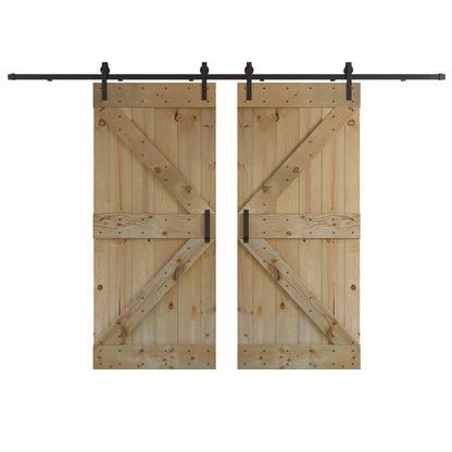 K Series  48 in/60 in/72 in/84 in x 84 in  DIY Finished Knotty Pine Wood Double Sliding Barn Door With Hardware Kit