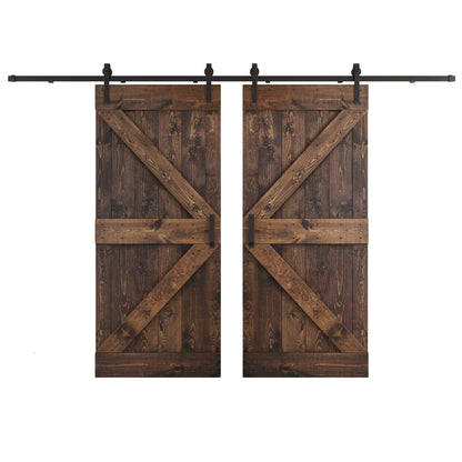 K Series  48 in/60 in/72 in/84 in x 84 in  DIY Finished Knotty Pine Wood Double Sliding Barn Door With Hardware Kit