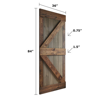 K Series 24in/30in/36in/42in. x 84 in  Finished Mix-Color Knotty Pine Wood Sliding Barn Door With Hardware Kit