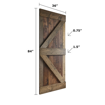 K Series 24in/30in/36in/42in. x 84 in  Finished Mix-Color Knotty Pine Wood Sliding Barn Door With Hardware Kit