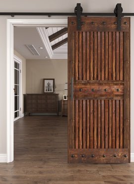 36in. x 84.in Full/Half Grille Design Embossing Knotty Wood Sliding Barn Door With Hardware Kit