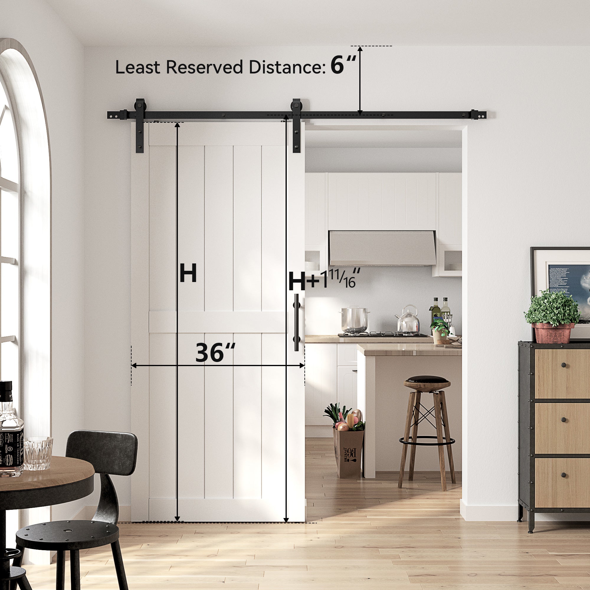 30in./32in./36in./42in./48in./60in./64in./72in./84in./96in.x 84in.MDF Barn Door With Sliding Hardware Kit ,Covered with Water-Proof PVC Surface, White/Gray, H-Frame