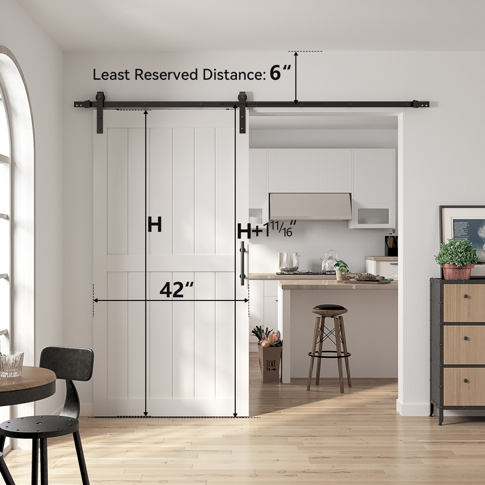 30in./32in./36in./42in./48in./60in./64in./72in./84in./96in.x 84in.MDF Barn Door With Sliding Hardware Kit ,Covered with Water-Proof PVC Surface, White/Gray, H-Frame