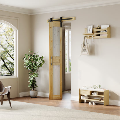 Rustic Dark Two-Tone Pine Wood No Assembly Required Bifold Sliding Barn Door with Hardware Kit
