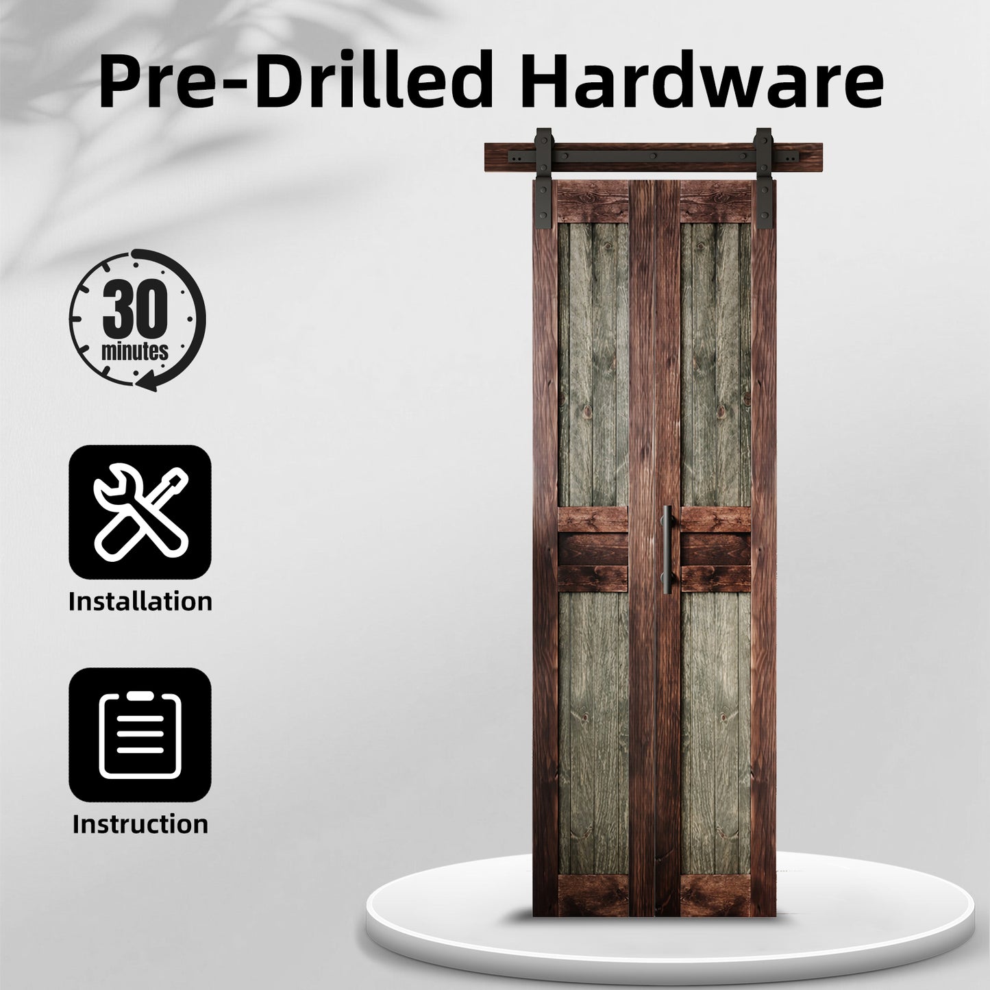 Rustic Dark Two-Tone Pine Wood No Assembly Required Bifold Sliding Barn Door with Hardware Kit