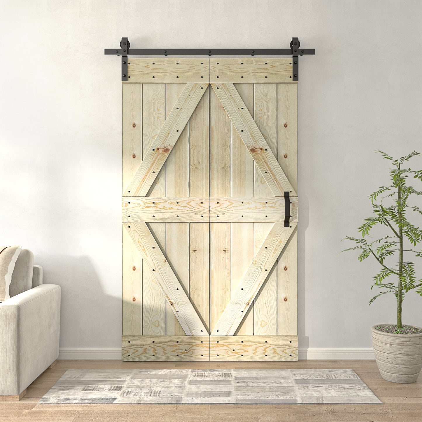 30in./36in./48in. x 80in. Embossing Bi-Fold Barn Door With Sliding Hardware Kit