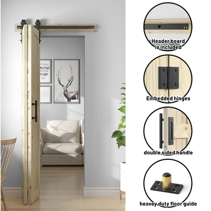 Coast Sequoia Assembled Arch Top  30in./32in./36in./44in./48in.  x 84in. Knotty Pine Wood Unfinished Bi-Fold Door With Hardware Kit