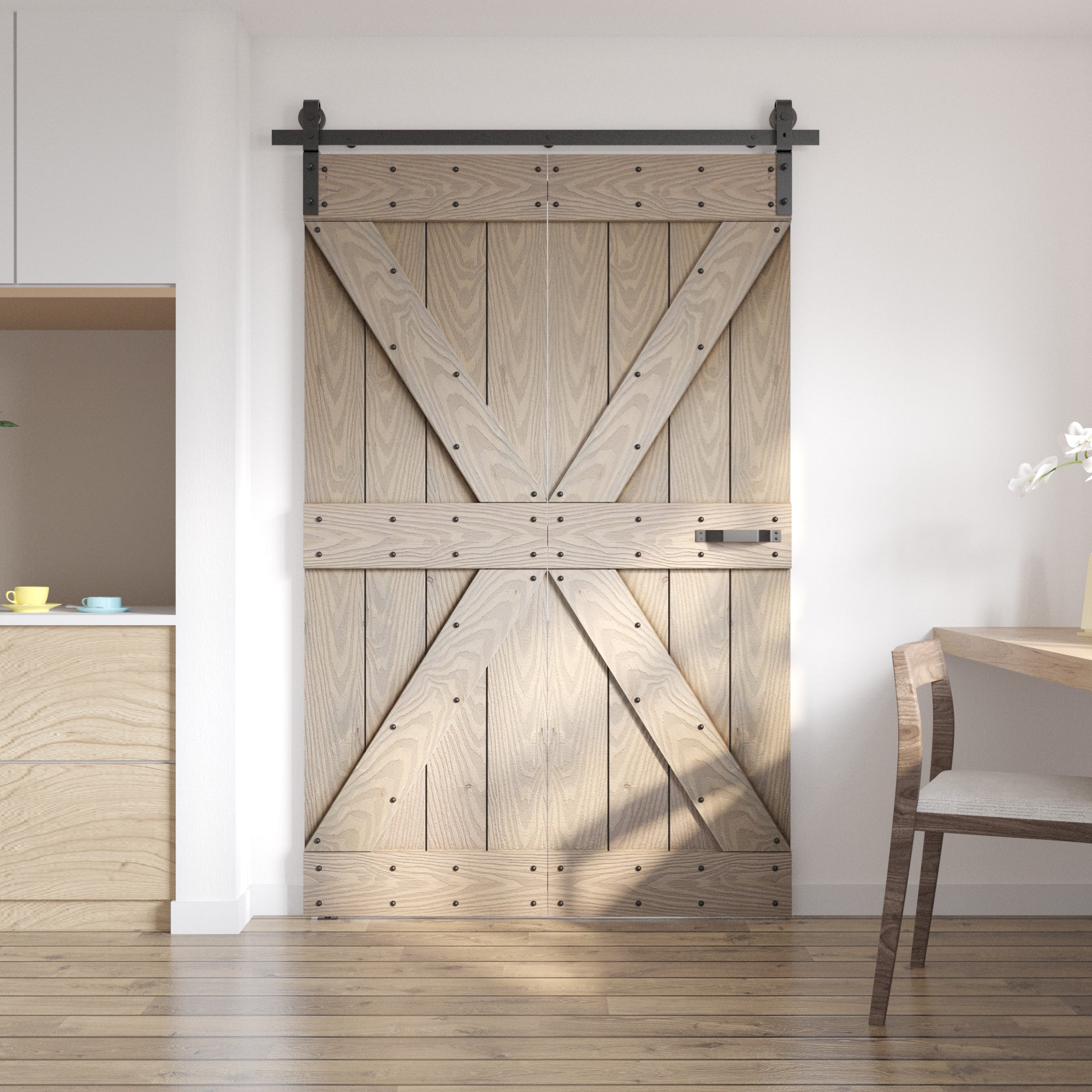 30in./36in./48in./60in./72in.x 84in. Embossing Bi-Fold Barn Door With Sliding Hardware Kit