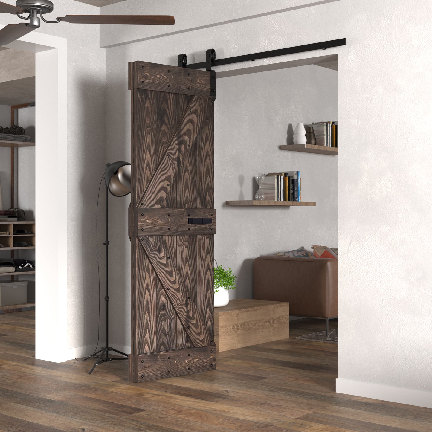 30in./36in./48in. x 80in. Embossing Bi-Fold Barn Door With Sliding Hardware Kit