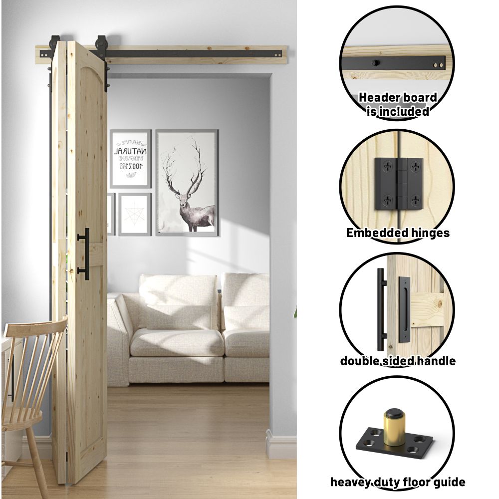 Coast Sequoia Assembled Arch Top  30in./32in./36in./44in./48in.  x 84in. Knotty Pine Wood Unfinished Bi-Fold Door With Hardware Kit