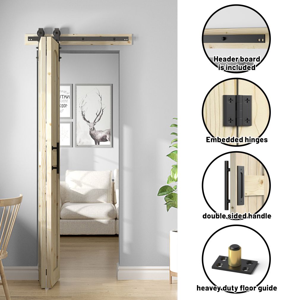 Coast Sequoia Assembled Arch Top  30in./32in./36in./44in./48in.  x 84in. Knotty Pine Wood Unfinished Bi-Fold Door With Hardware Kit