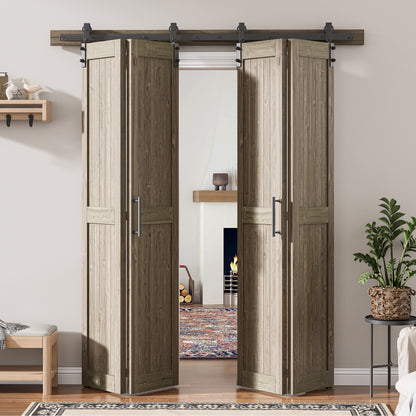 30in./36in./40in./44in./48in. x 84in. Assembled Knotty Pine Wood Bi-Fold Door with Hardware