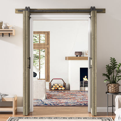 30in./36in./40in./44in./48in. x 84in. Assembled Knotty Pine Wood Bi-Fold Door with Hardware