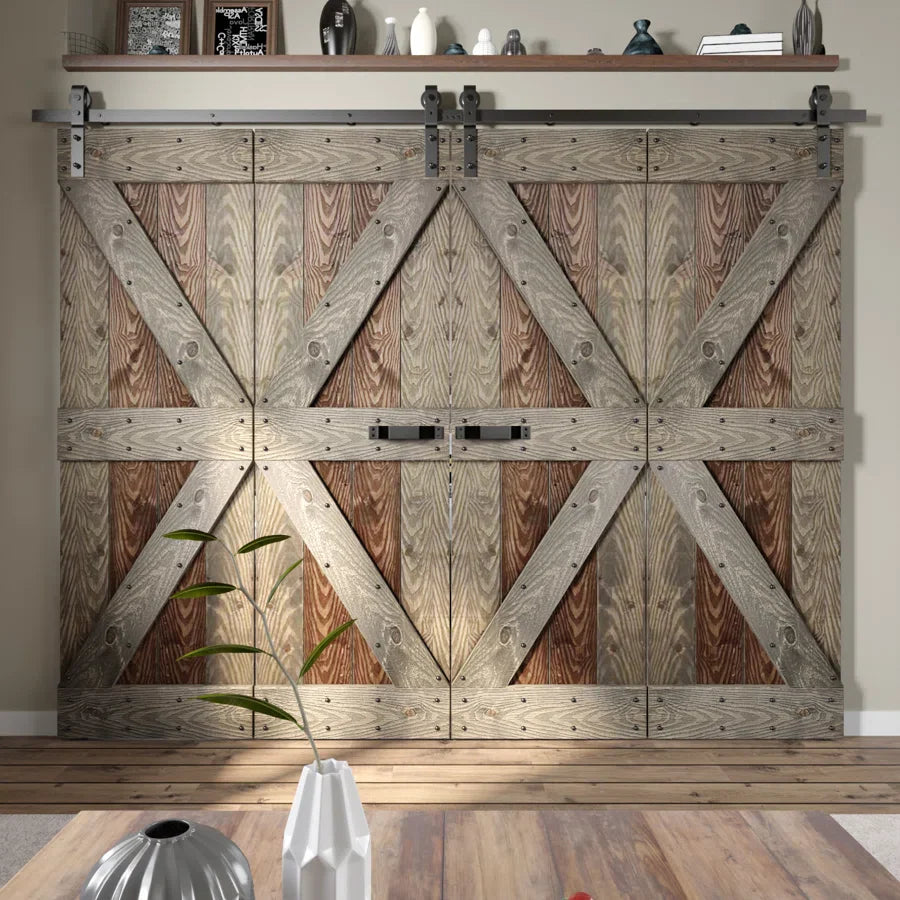 24in./28in./30in./32in./36in./42in./48in./60in./72in.x 84in. Embossing Bi-Fold Barn Door With Sliding Hardware Kit