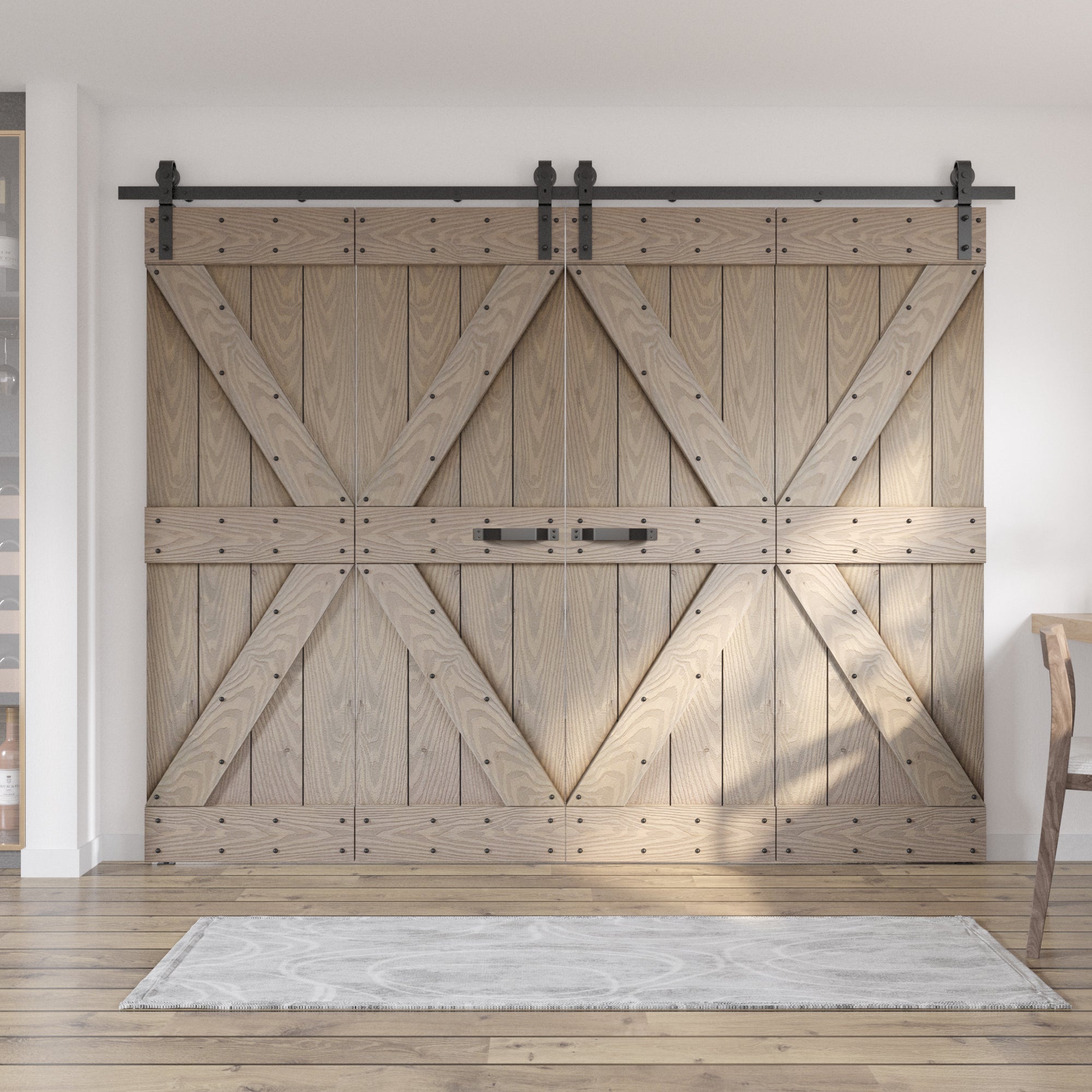 30in./36in./48in./60in./72in.x 84in. Embossing Bi-Fold Barn Door With Sliding Hardware Kit