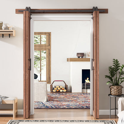 30in./36in./40in./44in./48in. x 84in. Assembled Knotty Pine Wood Bi-Fold Door with Hardware