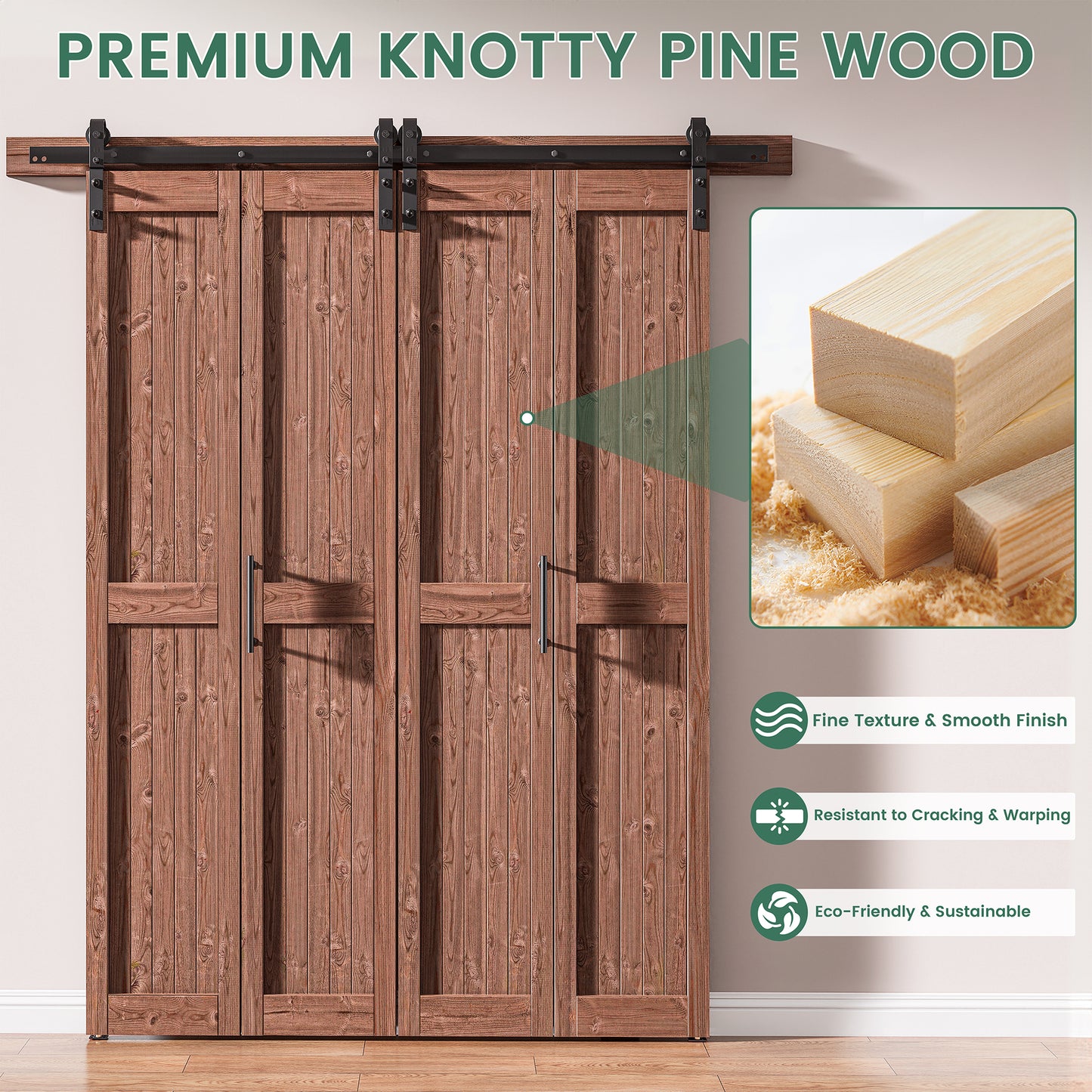 30in./36in./40in./44in./48in. x 84in. Assembled Knotty Pine Wood Bi-Fold Door with Hardware