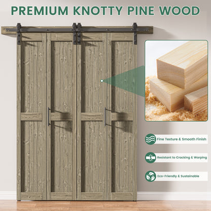 30in./36in./40in./44in./48in. x 84in. Assembled Knotty Pine Wood Bi-Fold Door with Hardware