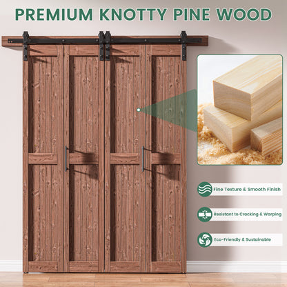 30in./36in./40in./44in./48in. x 84in. Assembled Knotty Pine Wood Bi-Fold Door with Hardware
