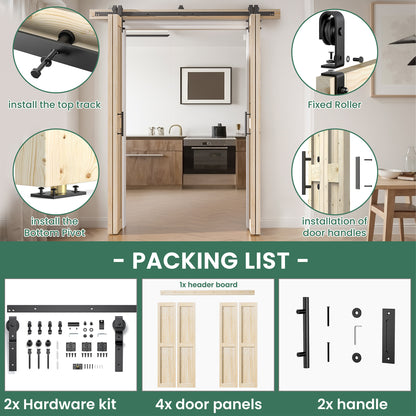 30in./36in./40in./44in./48in. x 84in. Assembled Knotty Pine Wood Bi-Fold Door with Hardware